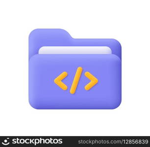 Folder with code symbol. Web development, coding and programming concept. 3d vector icon. Cartoon minimal style.