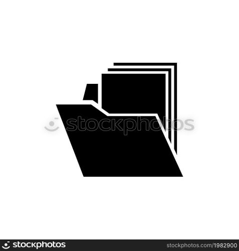Folder with Documents. Flat Vector Icon. Simple black symbol on white background. Folder with Documents Flat Vector Icon