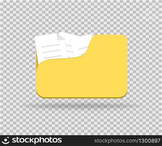 Folder with documents inside. Files in folder with shadow. Flat design. Isolated icon. Vector EPS 10