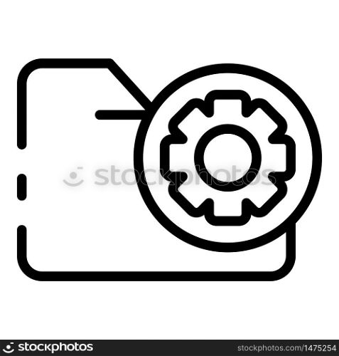 Folder with gear in a circle icon. Outline folder with gear in a circle vector icon for web design isolated on white background. Folder with gear in a circle icon, outline style