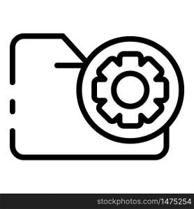 Folder with gear in a circle icon. Outline folder with gear in a circle vector icon for web design isolated on white background. Folder with gear in a circle icon, outline style
