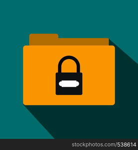 Folder with lock icon in flat style on a blue background. Folder with lock icon, flat style