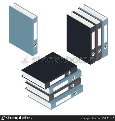 Folders and stack of folders isometric icons set. Folders and stack of folders isometric icons set vector graphic illustration