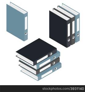 Folders and stack of folders isometric icons set. Folders and stack of folders isometric icons set vector graphic illustration