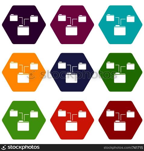 Folders structure icon set many color hexahedron isolated on white vector illustration. Folders structure icon set color hexahedron