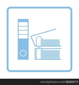 Folders with clip icon. Blue frame design. Vector illustration.