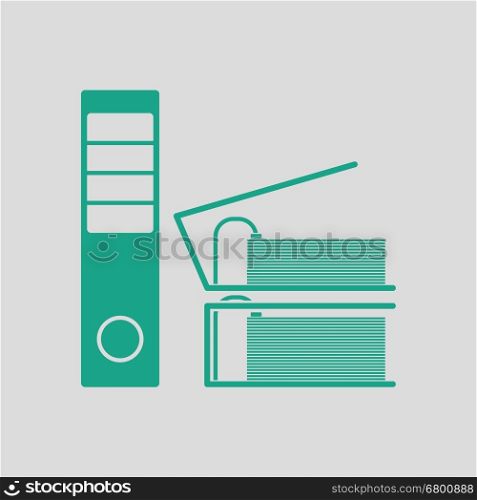 Folders with clip icon. Gray background with green. Vector illustration.