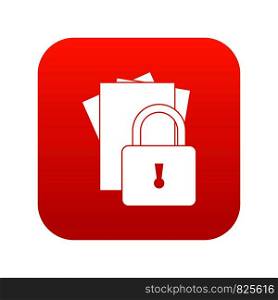 Folders with padlock icon digital red for any design isolated on white vector illustration. Folders with padlock icon digital red