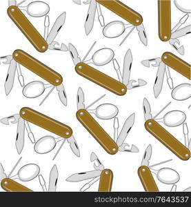 Folding knife decorative pattern on white background is insulated. Vector illustration of the folding knife for tourist