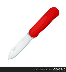 Folding knife with red handle isolated on white background. Vector illustration.