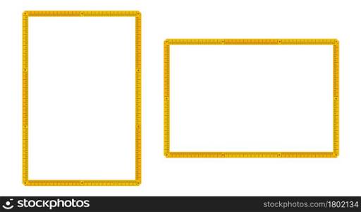 Folding rule vertical and horizontal frames. Finishing and renovation borders. Measuring template. Flat vector illustration isolated on white background.. Folding rule vertical and horizontal frame. Finishing and renovation border. Flat vector illustration isolated on white