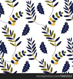 Foliage and botany, leaves and flora of autumn fall season. Seasonal decorative botanic plants, twigs and branches with dry leafage. Seamless pattern, background or print, vector in flat style. Leaves and branches, autumn season foliage pattern