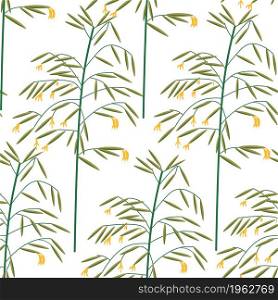 Foliage and flora of spring or summer, simple feminine bouquet of flowers and leaves. Botany ornament motif. Seamless pattern or background, print or repeatable wallpaper. Vector in flat style. Summer or spring foliage and flowers print vector