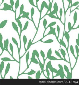 Foliage and flowering plants seamless pattern. Blooming of flowers, buds and ornaments seasonal flourishing. Decorative background or print. Exotic herbs and tropical plants. Vector in flat style. Herbs and foliage green seamless pattern vector