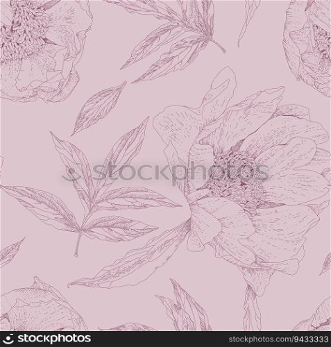 Foliage and flowers, flora and botany decoration. Blooming and flourishing plants, nature and blossom of spring and summer. Seamless pattern, wallpaper or background print. Vector in flat style. Flowers and foliage, leaves and botany pattern