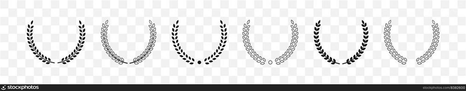 Foliate laurels branches set. Vector isolated illustration. Black circular laurel wreath icons collection.. Foliate laurels branches set. Vector illustration. Black circular laurel wreath icons collection.
