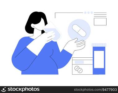 Folic acid supplements abstract concept vector illustration. Woman takes pregnancy vitamins and supplements, reproductive medicine sector, prevention of birth defects abstract metaphor.. Folic acid supplements abstract concept vector illustration.