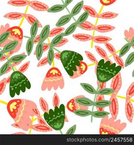 Folk art floral seamless pattern. Small flower wallpaper. Cute ditsy print. Doodle plants endless wallpaper. Design for fabric, textile print, wrapping, cover. Vector illustration. Folk art floral seamless pattern. Small flower wallpaper. Cute ditsy print.