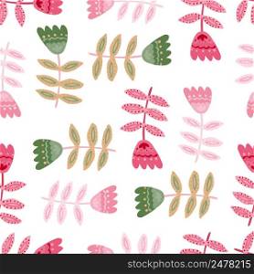 Folk art floral seamless pattern. Small flower wallpaper. Cute ditsy print. Doodle plants endless wallpaper. Design for fabric, textile print, wrapping, cover. Vector illustration. Folk art floral seamless pattern. Small flower wallpaper. Cute ditsy print.