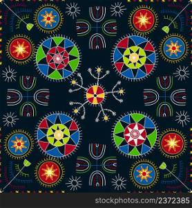 Folk art vector pattern inspired by Estonian Mulgi embroidery