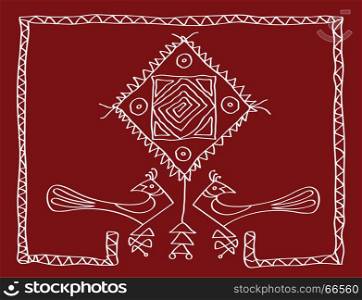 Folk Bird, Tribal Design, Motif, Wall Painting Vector Art