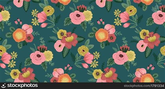 Folk floral seamless pattern. Modern abstract design for paper, cover, fabric, pacing and other users. Folk floral seamless pattern. Modern abstract design