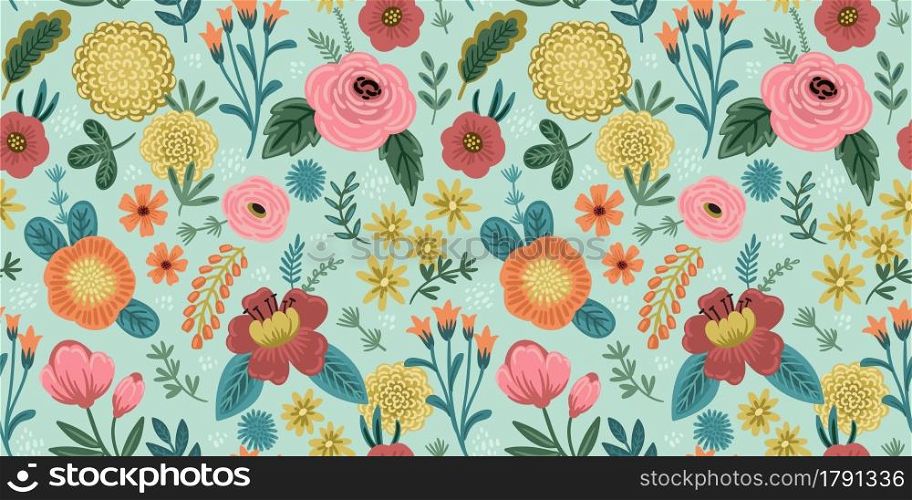 Folk floral seamless pattern. Modern abstract design for paper, cover, fabric, pacing and other users. Folk floral seamless pattern. Modern abstract design