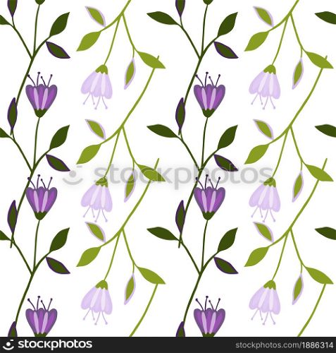 Folk wildflower seamless pattern isolated on white background. Floral ornament. Abstract botanical design. Nature wallpaper. For fabric, textile print, wrapping, cover. Vector illustration. Folk wildflower seamless pattern isolated on white background. Floral ornament.