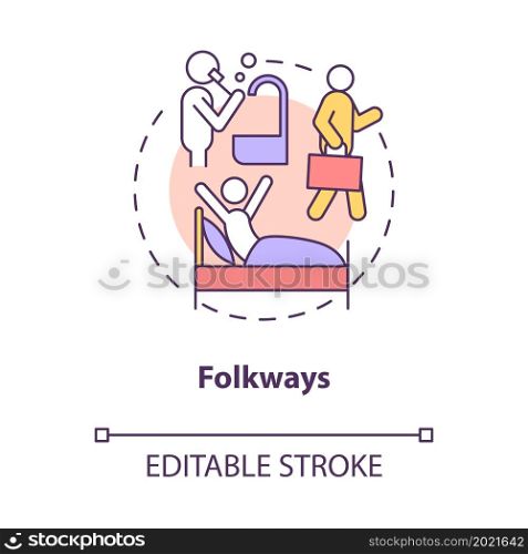 Folkways in society concept icon. Social expectation. Community engagement with behavior rules abstract idea thin line illustration. Vector isolated outline color drawing. Editable stroke. Folkways in society concept icon