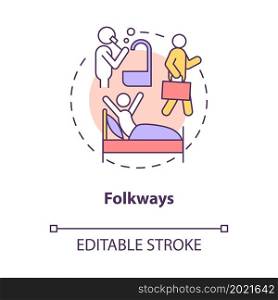 Folkways in society concept icon. Social expectation. Community engagement with behavior rules abstract idea thin line illustration. Vector isolated outline color drawing. Editable stroke. Folkways in society concept icon