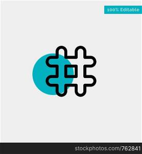 Follow, Hash tag, Tweet, Twitter turquoise highlight circle point Vector icon