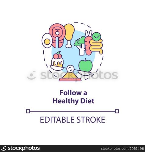 Follow healthy diet concept icon. Mental health during pregnancy abstract idea thin line illustration. Eating fresh fruits and vegetables. Vector isolated outline color drawing. Editable stroke. Follow healthy diet concept icon