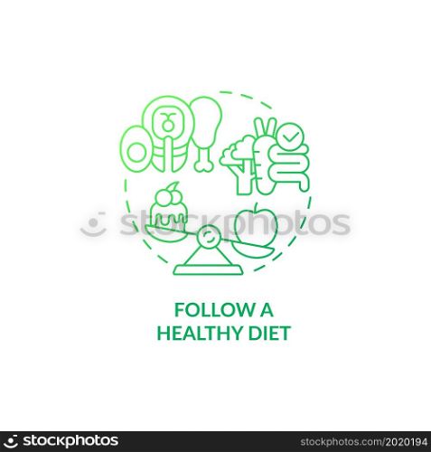 Follow healthy diet green gradient concept icon. Mental health during pregnancy abstract idea thin line illustration. Nutrition for pregnant women. Vector isolated outline color drawing. Follow healthy diet green gradient concept icon