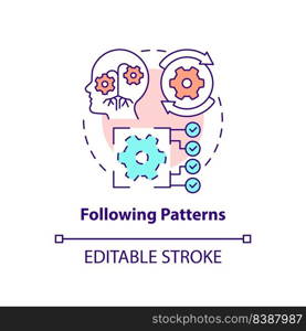 Following patterns concept icon. Repetitive actions. Resisting changes reason abstract idea thin line illustration. Isolated outline drawing. Editable stroke. Arial, Myriad Pro-Bold fonts used. Following patterns concept icon