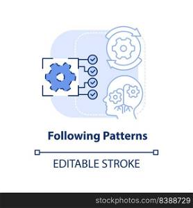 Following patterns light blue concept icon. Repetitive actions. Resisting changes abstract idea thin line illustration. Isolated outline drawing. Editable stroke. Arial, Myriad Pro-Bold fonts used. Following patterns light blue concept icon