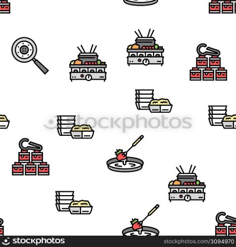 Fondue Cooking Delicious Meal Vector Seamless Pattern Thin Line Illustration. Fondue Cooking Delicious Meal Vector Seamless Pattern
