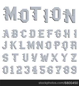 Font alphabet template. Letters and numbers motion design. Vector illustration. Alphabet motion design