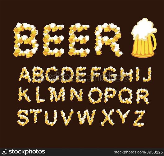 Font beer. Draught beer. Letters from beer mugs