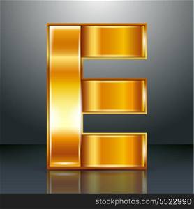 Font folded from a golden metallic ribbon - Letter E. Vector illustration 10eps.