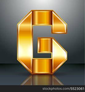 Font folded from a golden metallic ribbon - Letter G. Vector illustration 10eps.