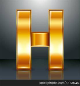 Font folded from a golden metallic ribbon - Letter H. Vector illustration 10eps.