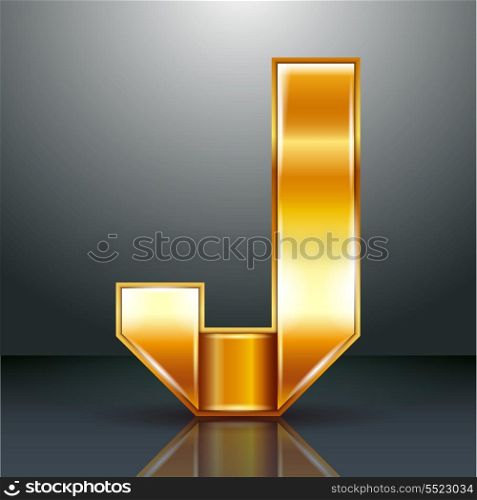 Font folded from a golden metallic ribbon - Letter J. Vector illustration 10eps.
