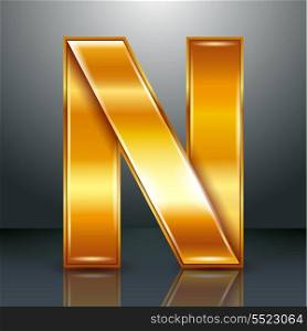 Font folded from a golden metallic ribbon - Letter N. Vector illustration 10eps.