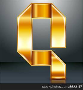 Font folded from a golden metallic ribbon - Letter Q. Vector illustration 10eps.