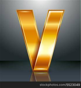 Font folded from a golden metallic ribbon - Letter V. Vector illustration 10eps.