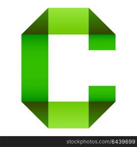 Font folded paper letter. Alphabet of folded paper letter C, vector illustration