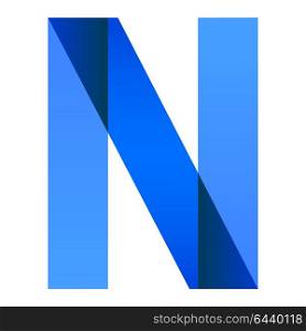 Font folded paper letter. Alphabet of folded paper letter N, vector illustration