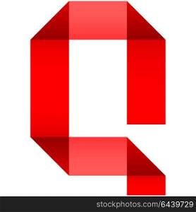Font folded paper letter. Alphabet of folded paper letter Q, vector illustration