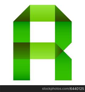 Font folded paper letter. Alphabet of folded paper letter R, vector illustration