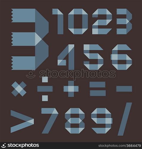 Font from bluish scotch tape - Arabic numerals
